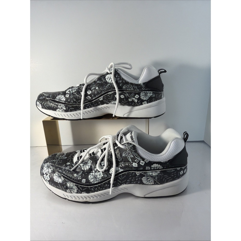 NewEasy Spirit Romy Blk/White Floral Walking Sneakers Sz 12M